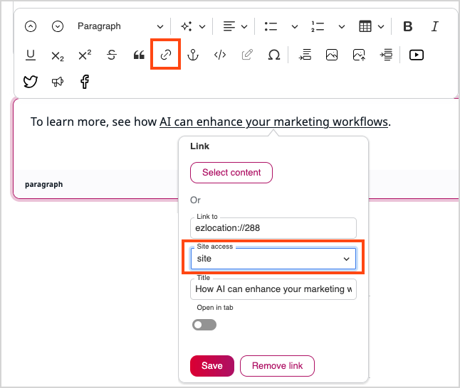 Selecting SiteAccess for cross-website linking